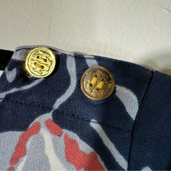 Tory Burch floral sheila silk dress 3/4sleeve midi navy blue coral Hawaiian MED - Picture 3 of 14